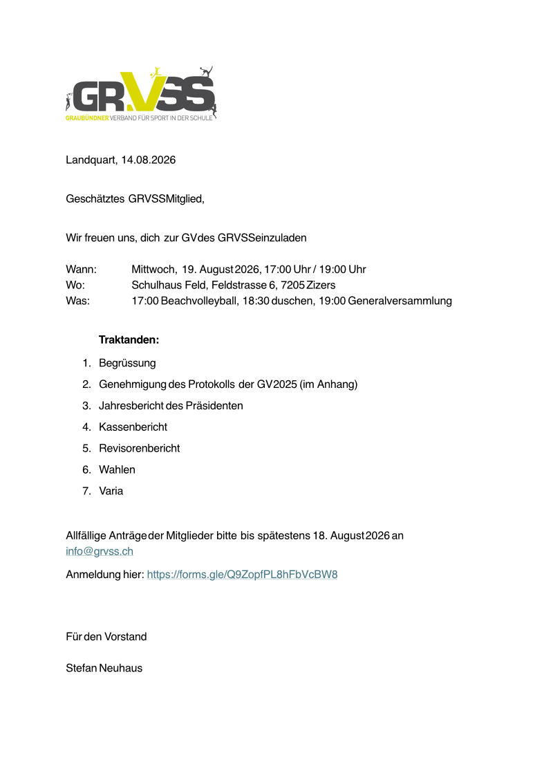 Einladung zur GV 2026